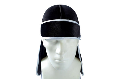 Luxury Black Velvet Durag with White Border