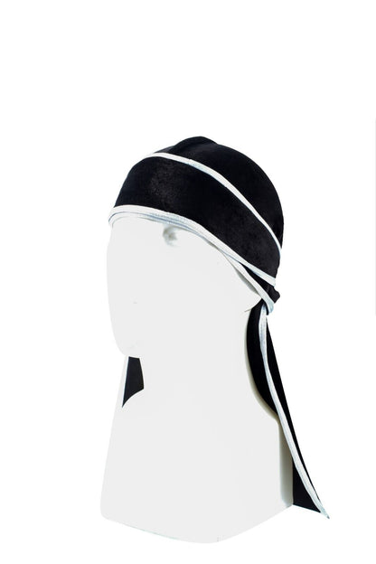 Luxury Black Velvet Durag with White Border